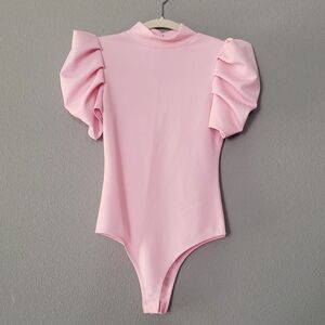 Mock Turtleneck Puff Sleeve Bodysuit